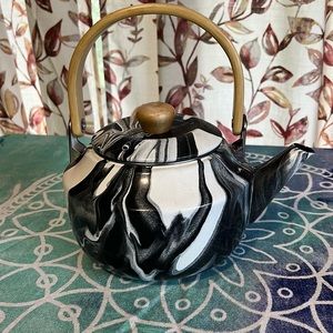 World Market Black & White Enamel Teapot